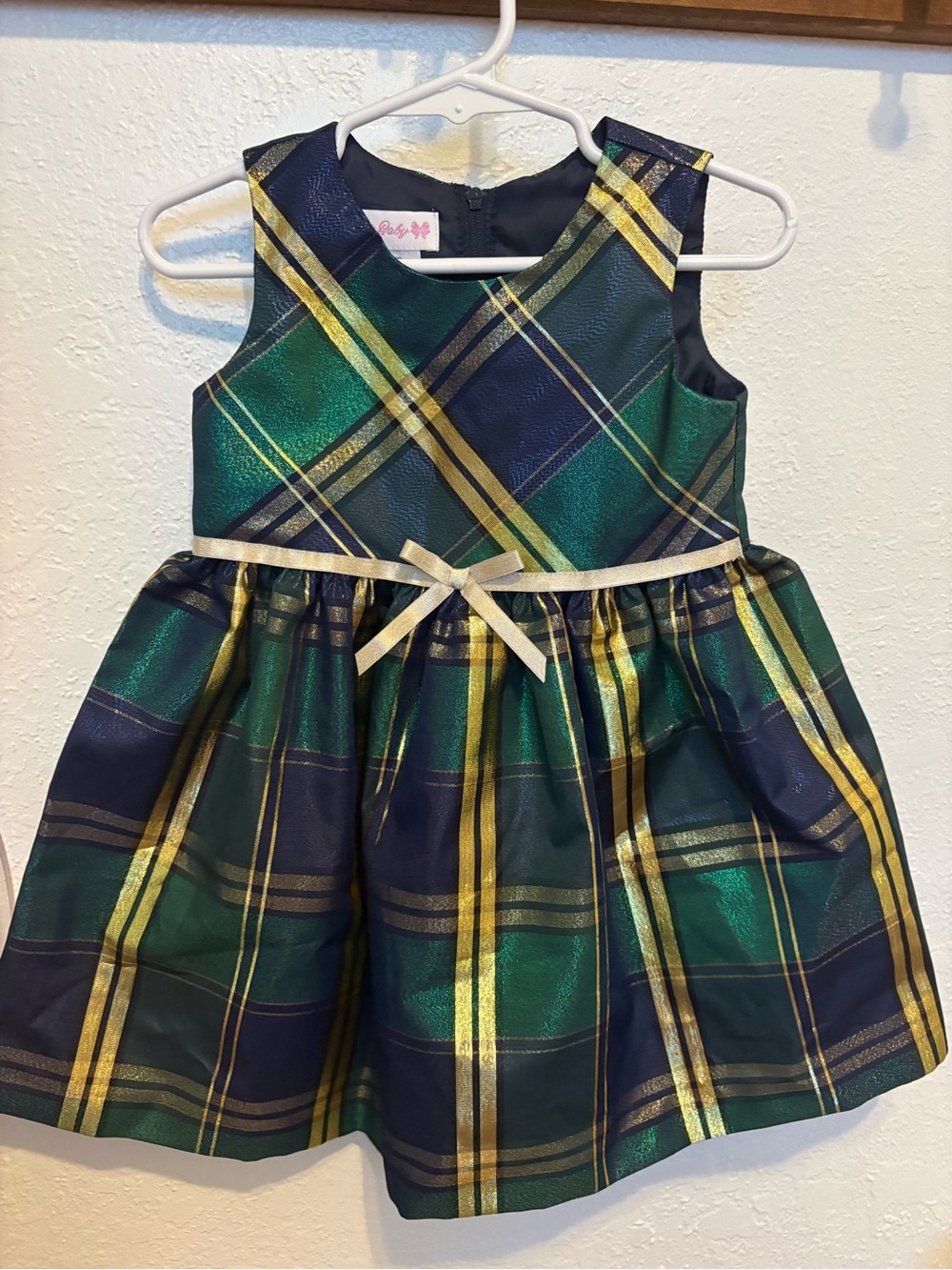 Bonnie Baby Navy, Green & Gold Plaid Party Dress